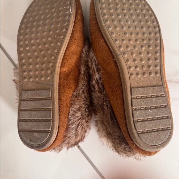 Brown Faux Fur Moccasin Slippers - Picture 2 of 4